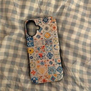 Patterned Casely IPhone 16 Plus Case with Blue and Orange Accents